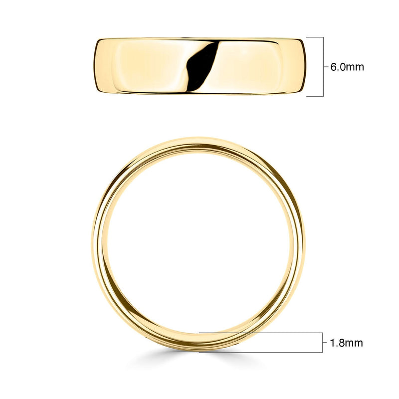 18ct yellow gold luxury court wedding ring 6mm (British brand)