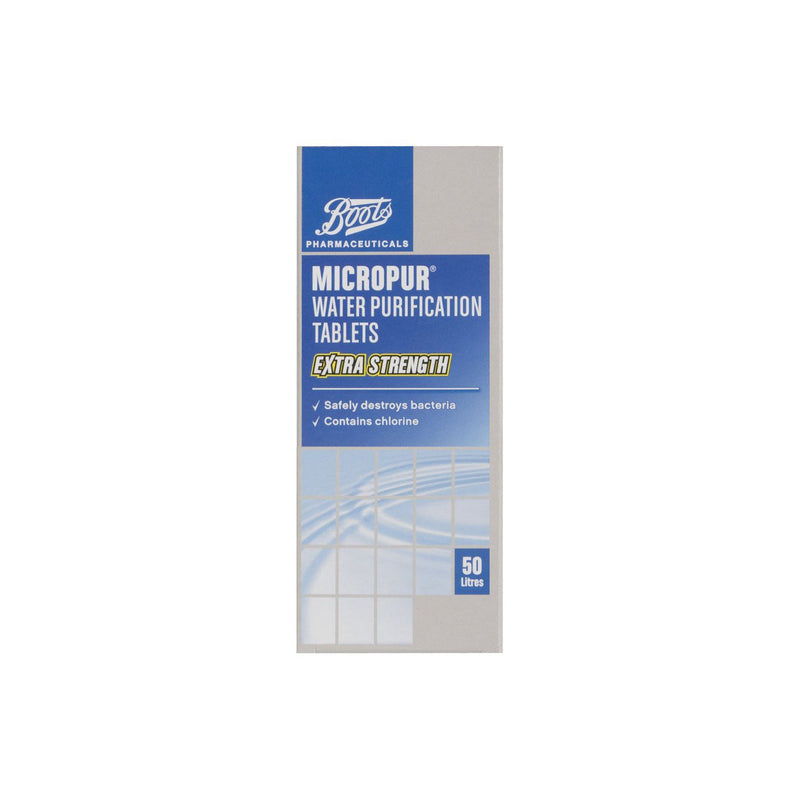 Boots Micropur water purification tablets extra strength 50 tablets, imported from the UK