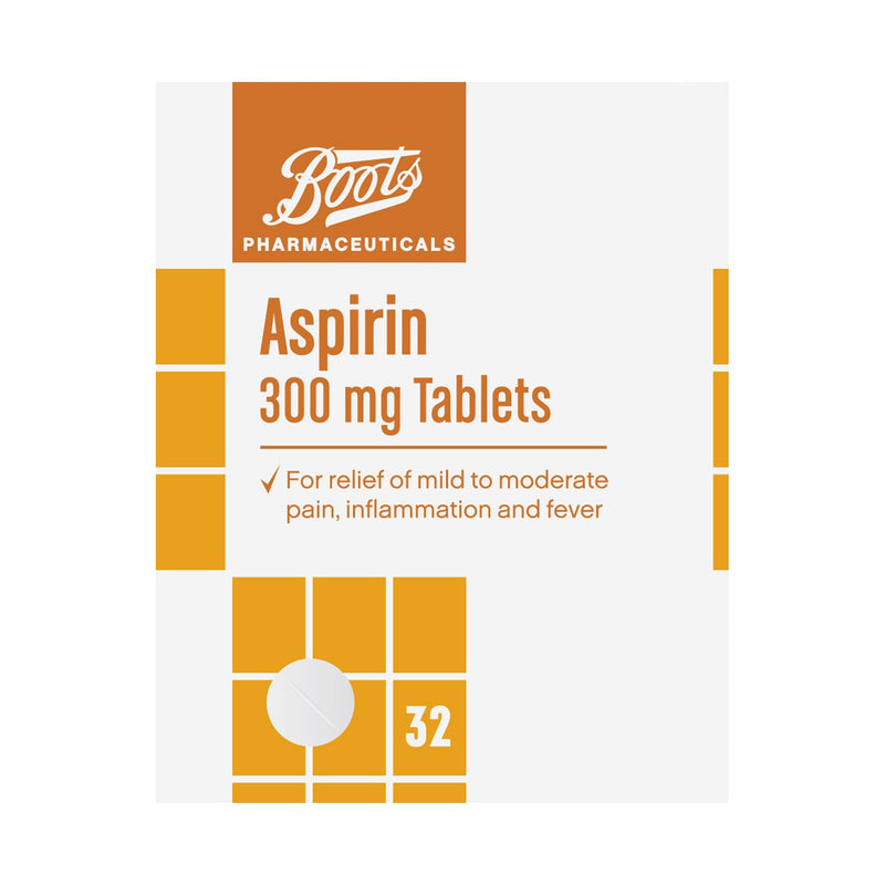 Boots aspirin 300mg tablets 32 count (British brand)
