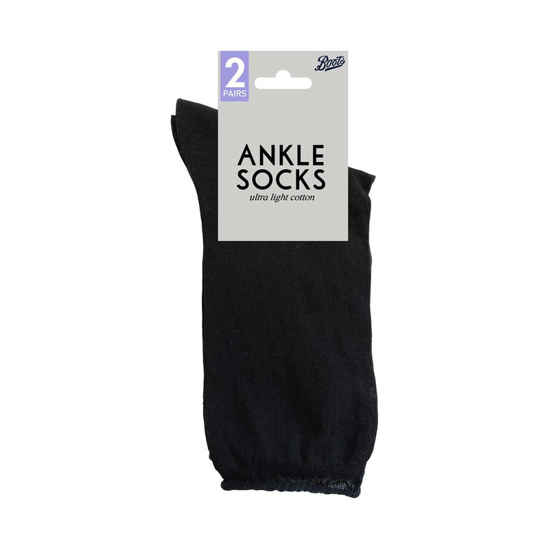 Boots ultralight cotton ankle socks black 2 pair pack - British product