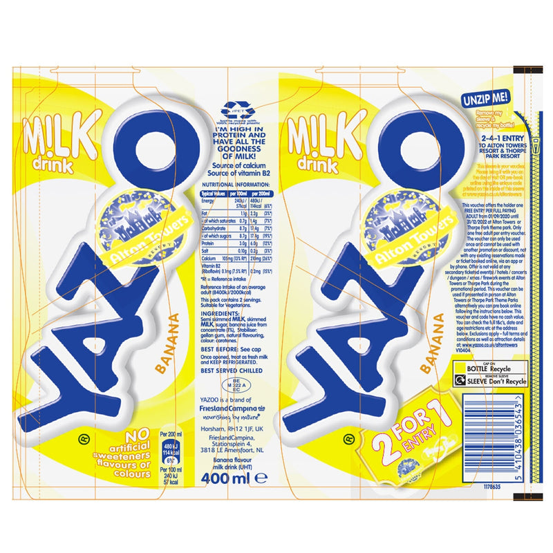 Yazoo banana milkshake 10 x 400ml (British brand)