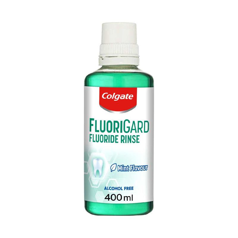 Colgate FluoriGard fluoride rinse mouthwash alcohol free 400ml (British brand)