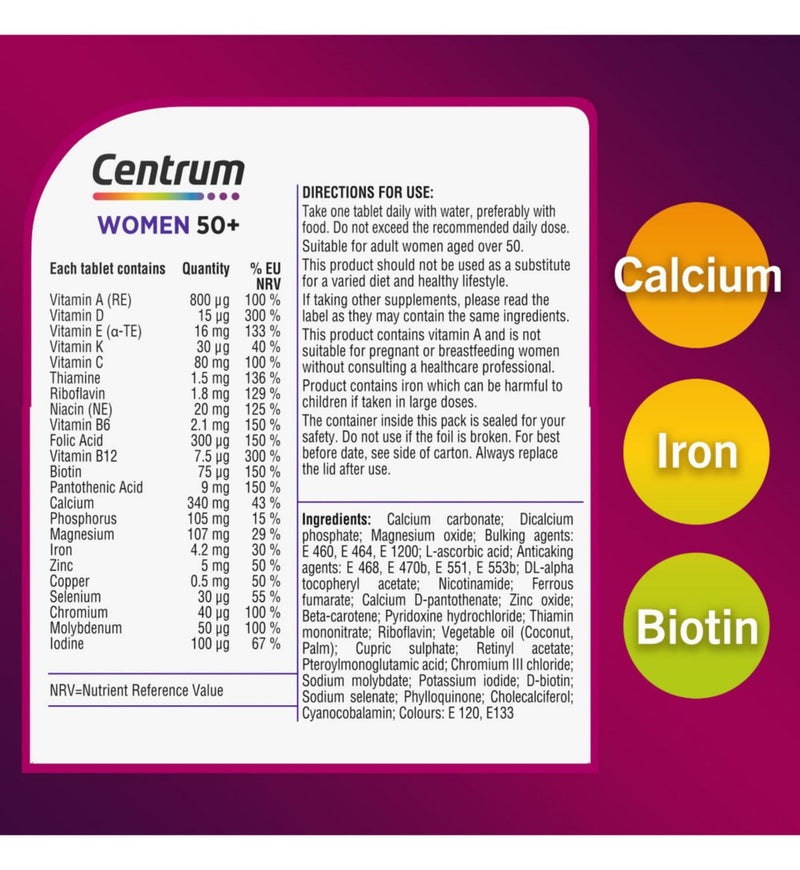 Centrum Women 50+ multivitamin tablets 30 - British product