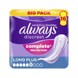 Always Discreet Long Plus incontinence pads 16 count, imported from the UK