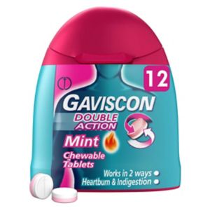 Gaviscon Double Action Heartburn & Indigestion mint chewable tablets 12 pack, UK version