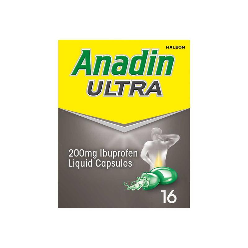 Anadin Ultra Ibuprofen 200mg liquid capsules 16 count, imported from the UK
