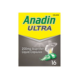 Anadin Ultra Ibuprofen 200mg liquid capsules 16 count, imported from the UK