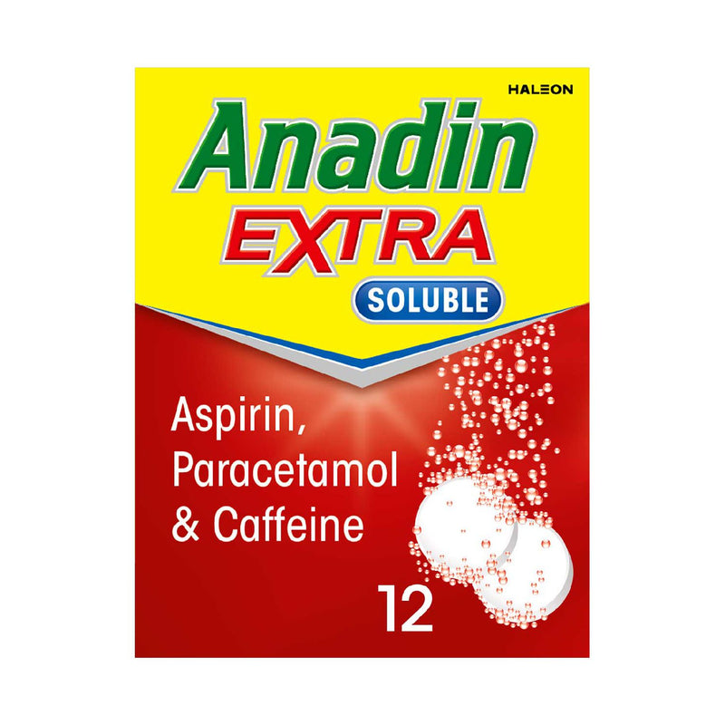 Anadin Extra Soluble Tablets triple action pain relief 12 pack (British brand)