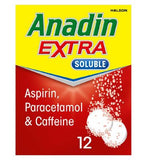 Anadin Extra Soluble Tablets triple action pain relief 12 pack (British brand)