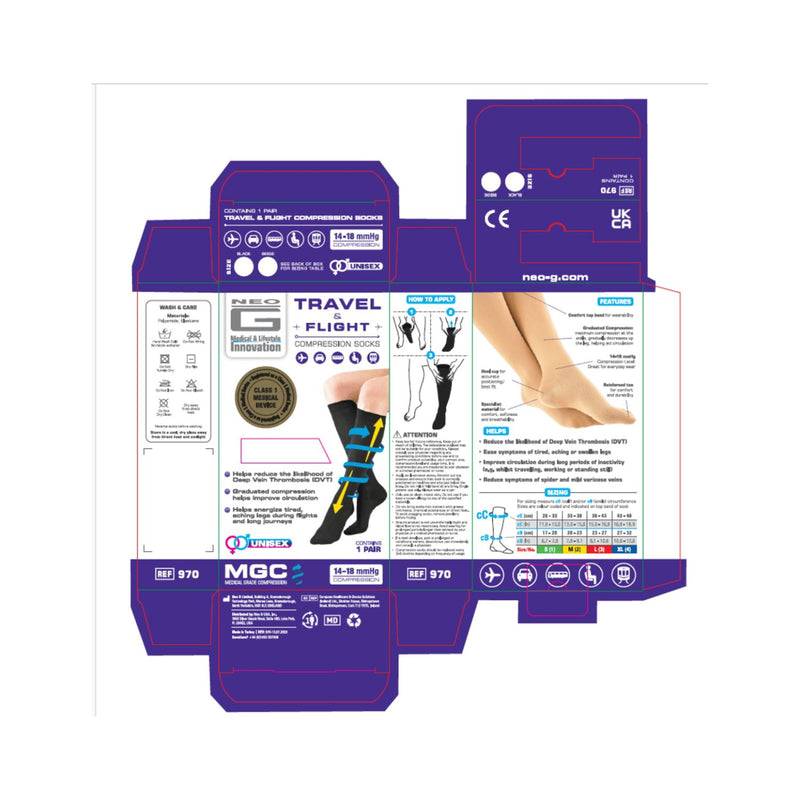 Neo G travel compression socks medium black, imported from the UK