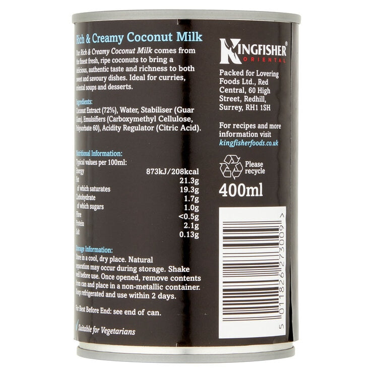 Kingfisher Oriental Coconut Milk 6 x 400ml, UK version