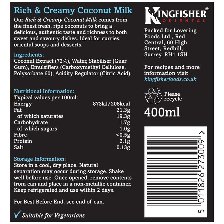 Kingfisher Oriental Coconut Milk 6 x 400ml, UK version