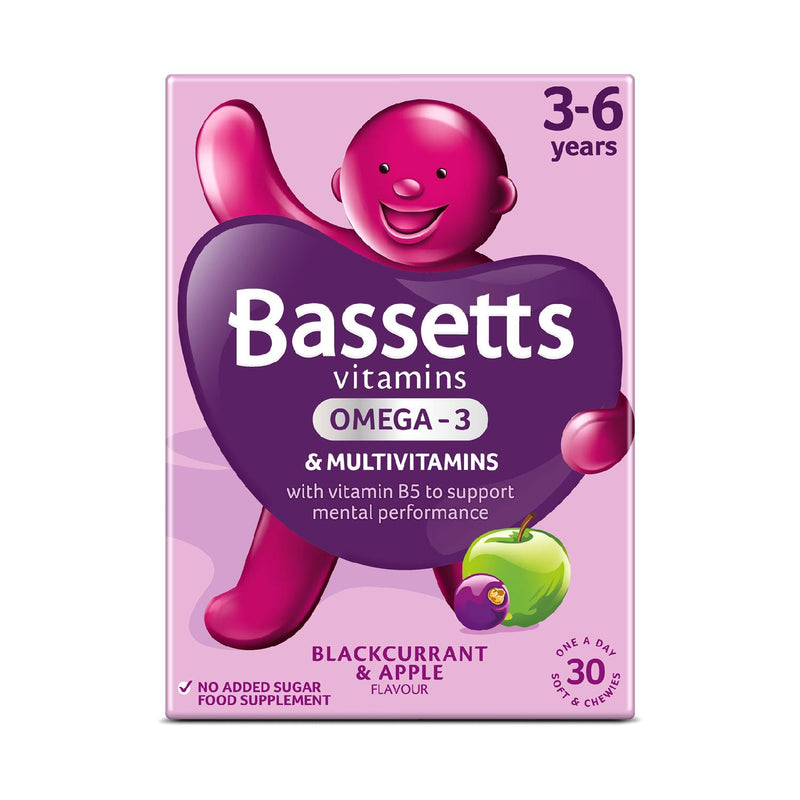 Bassetts Blackcurrant Apple Flavour Multivitamins Omega 3 30s - British product