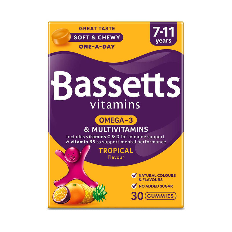 Bassetts multivitamin tropical flavour chewies 30 count, imported from the UK