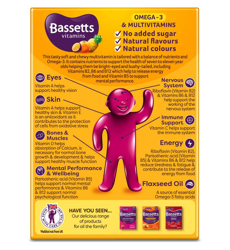 Bassetts multivitamin tropical flavour chewies 30 count, imported from the UK