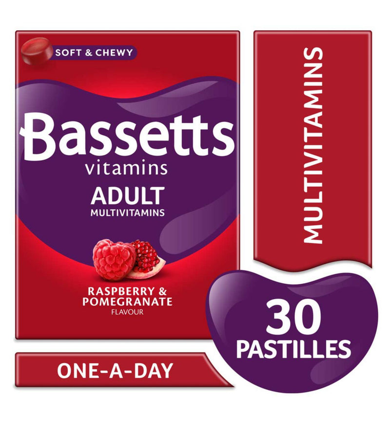 Bassetts Adult Multivitamins Raspberry & Pomegranate Pastilles 30 - British product