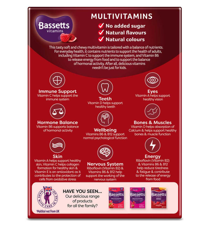 Bassetts Adult Multivitamins Raspberry & Pomegranate Pastilles 30 - British product