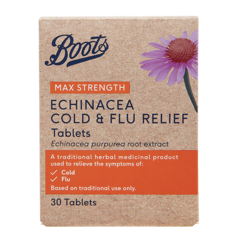 Boots Pharmaceuticals Echinacea Cold and Flu Relief Tablets 30 - British product