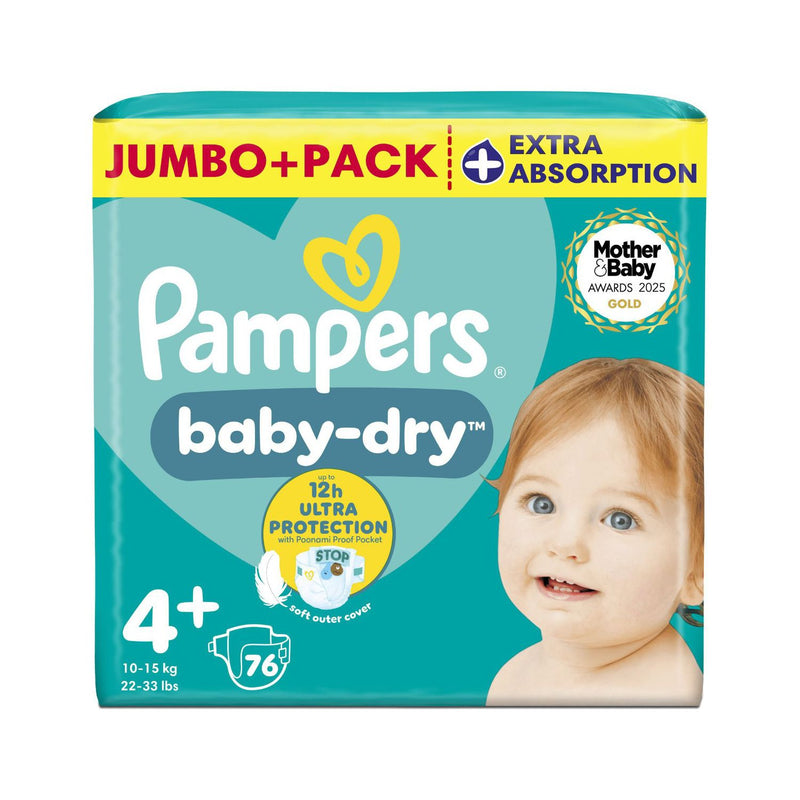 Pampers Baby Dry nappies Size 4+ 76 Pack, imported from the UK