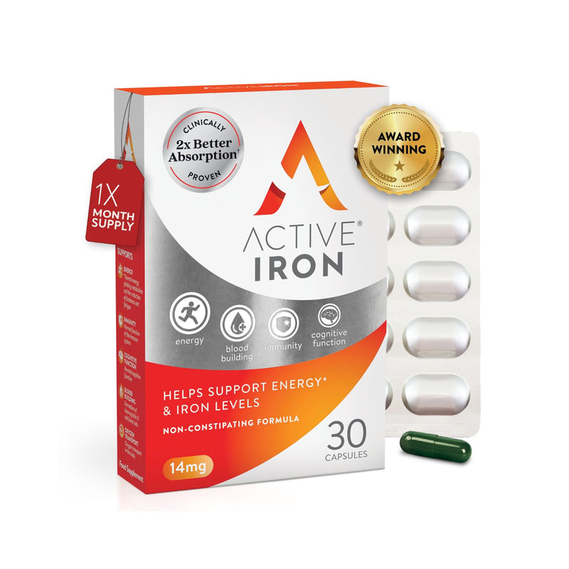 Active Iron iron supplement 30 capsules, imported from the UK