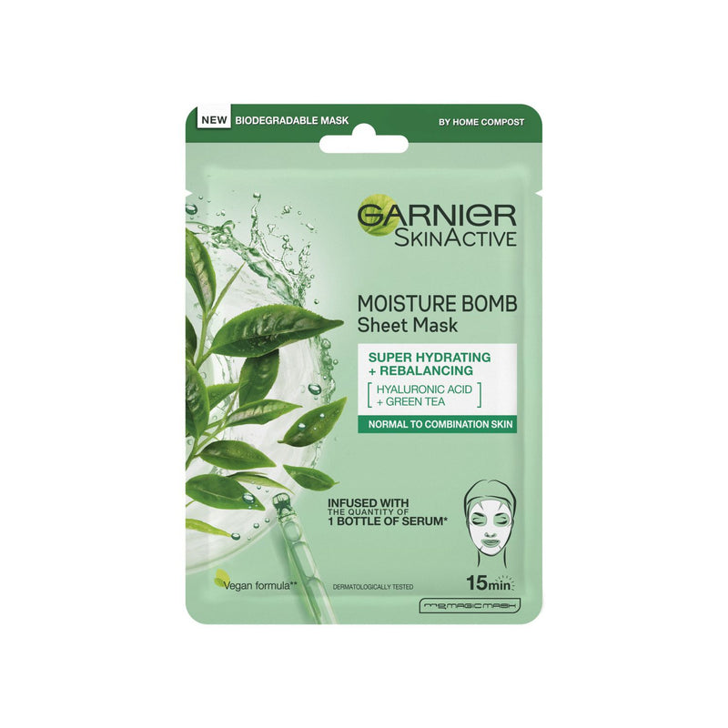 Garnier Moisture Bomb Grüner Tee Hyaluronsäure Tuchmaske, importiert aus dem Vereinigten Königreich