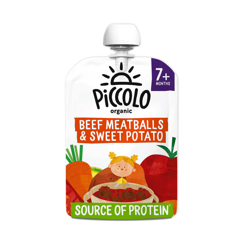 Piccolo Organic baby food pouch sweet potato and beef meatballs 130g - British product