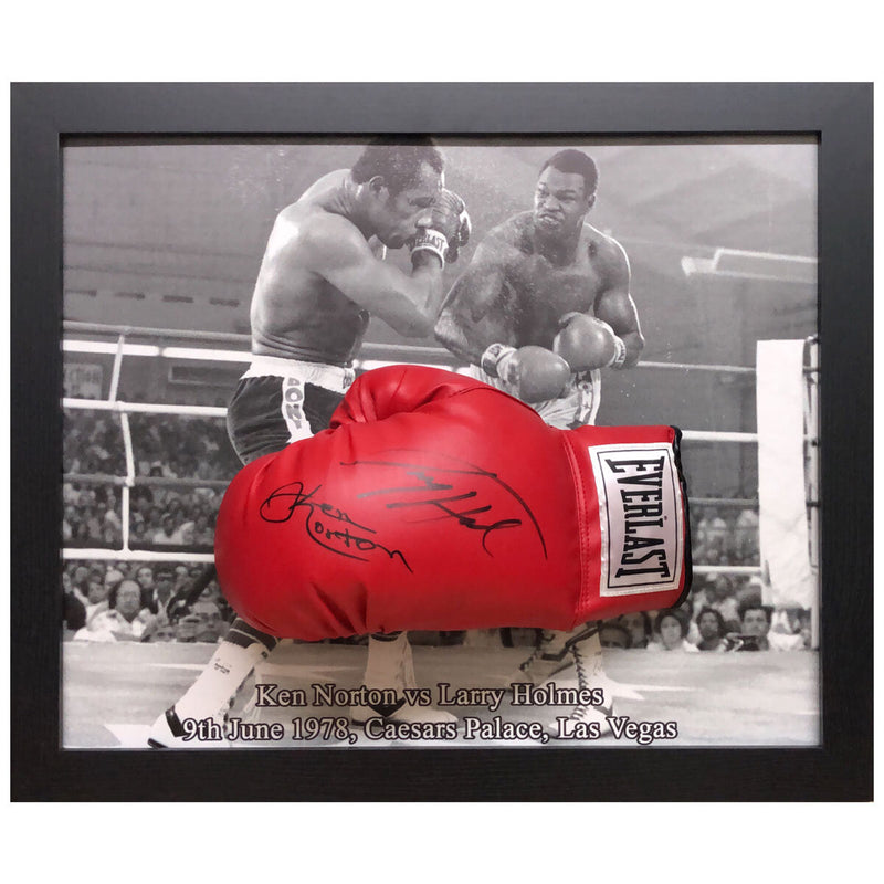 Allstarsignings signed boxing glove with Larry Holmes and Ken Norton autographs, imported from the UK