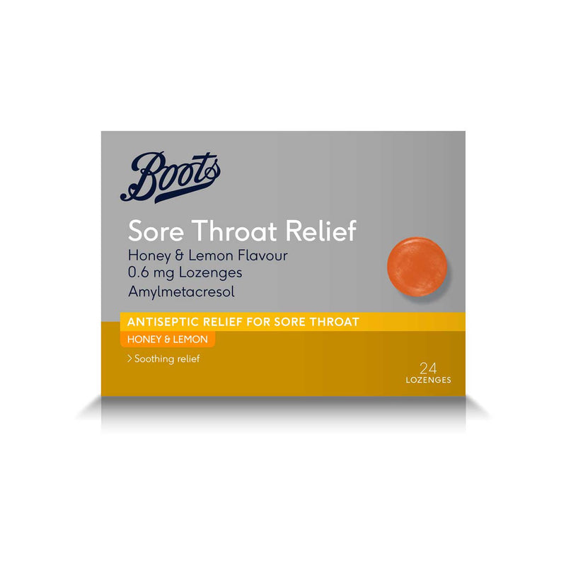 Boots sore throat relief honey lemon lozenges 24 count - British product