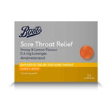 Boots sore throat relief honey lemon lozenges 24 count - British product