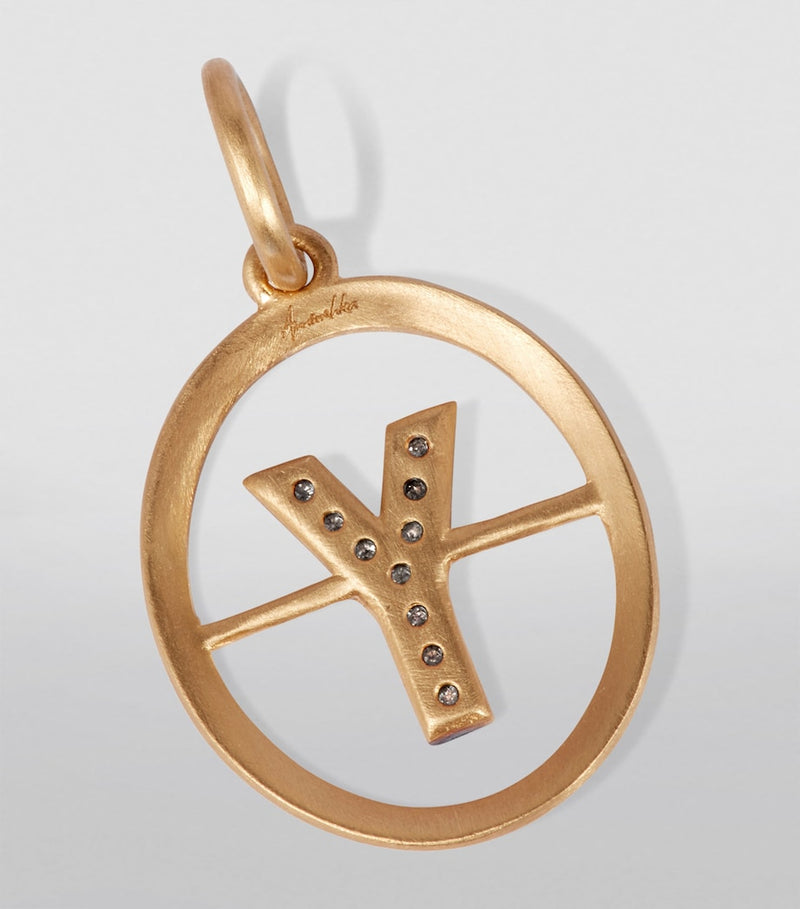 Annoushka yellow gold diamond initial Y pendant - British product