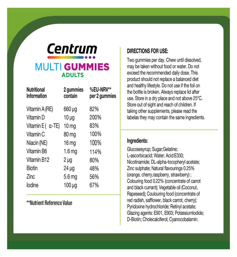 Centrum MultiGummies فيتامينات متعددة بنكهة الفواكه المشكلة، 30 قطعة، مستورد من المملكة المتحدة
