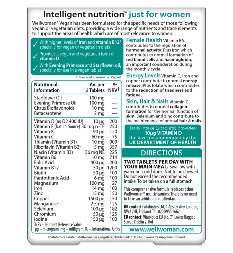 Vitabiotics Wellwoman Vegan 60 tablets - British product
