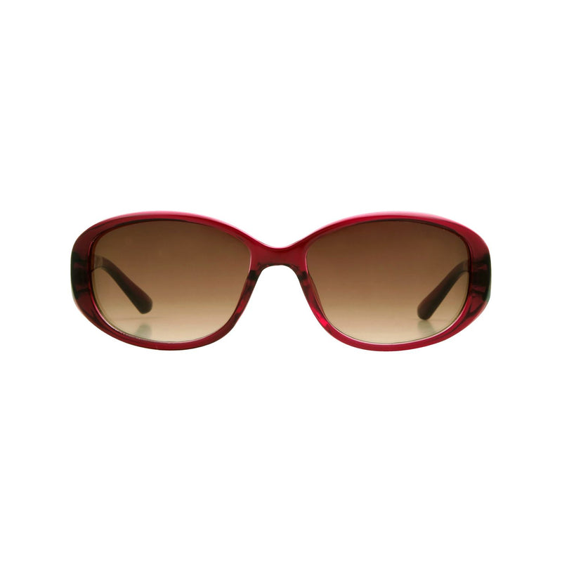 Boots Ladies Sunglasses in Berry Red with oval frame and gradient lenses - British product
