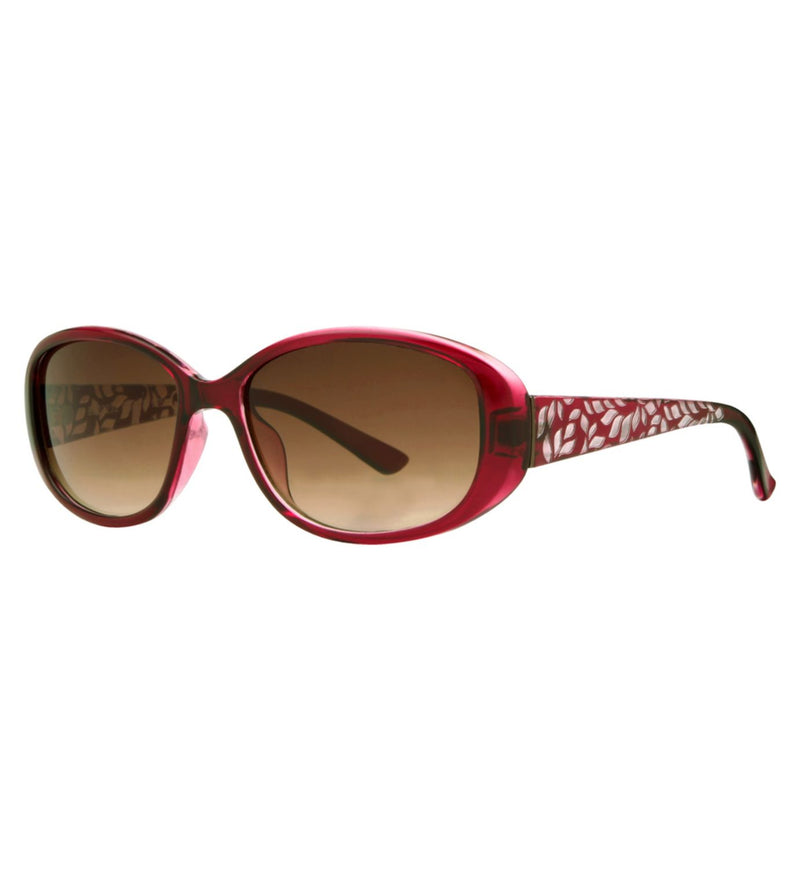 Boots Ladies Sunglasses in Berry Red with oval frame and gradient lenses - British product