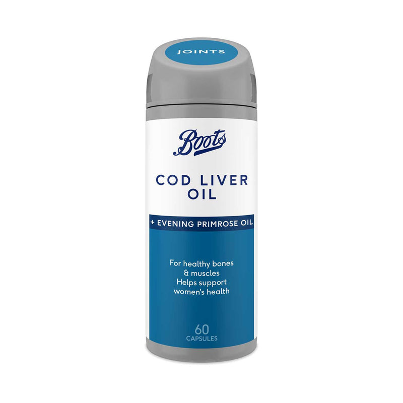 Boots cod liver oil evening primrose oil supplement 60 capsules - British product