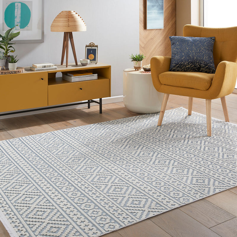 Concept Looms blue indoor outdoor rug in two sizes, imported from the UK