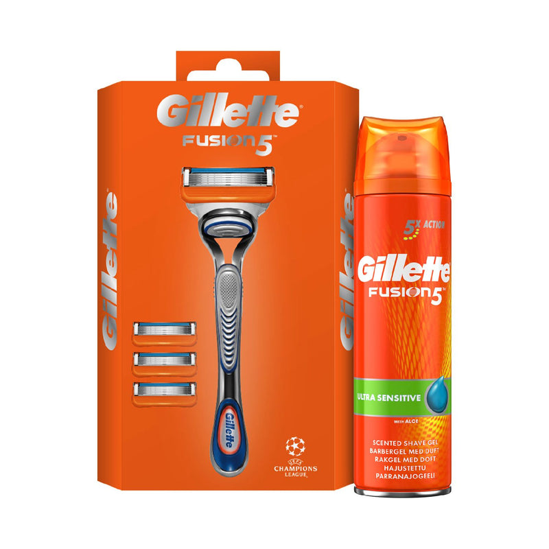 Gillette Fusion5 shaving kit with razor and gel, imported from the UK