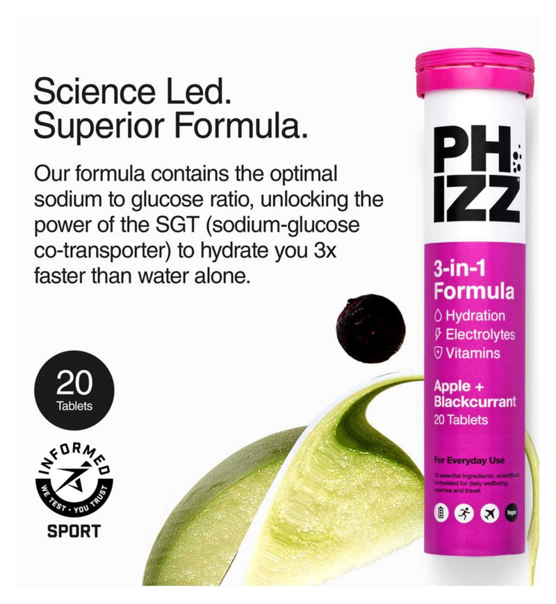 Phizz Apple Blackcurrant Electrolyte Tablets 20, imported from the UK