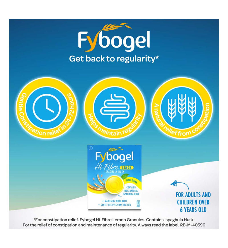 Fybogel Hi-Fibre Lemon 10 sachets for constipation relief - British product