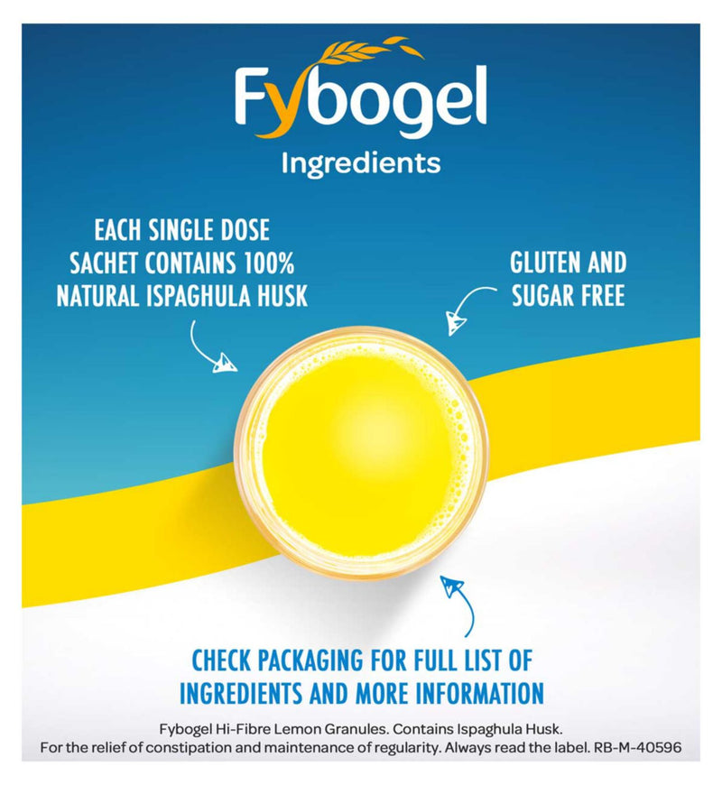 Fybogel Hi-Fibre Lemon 10 sachets for constipation relief - British product