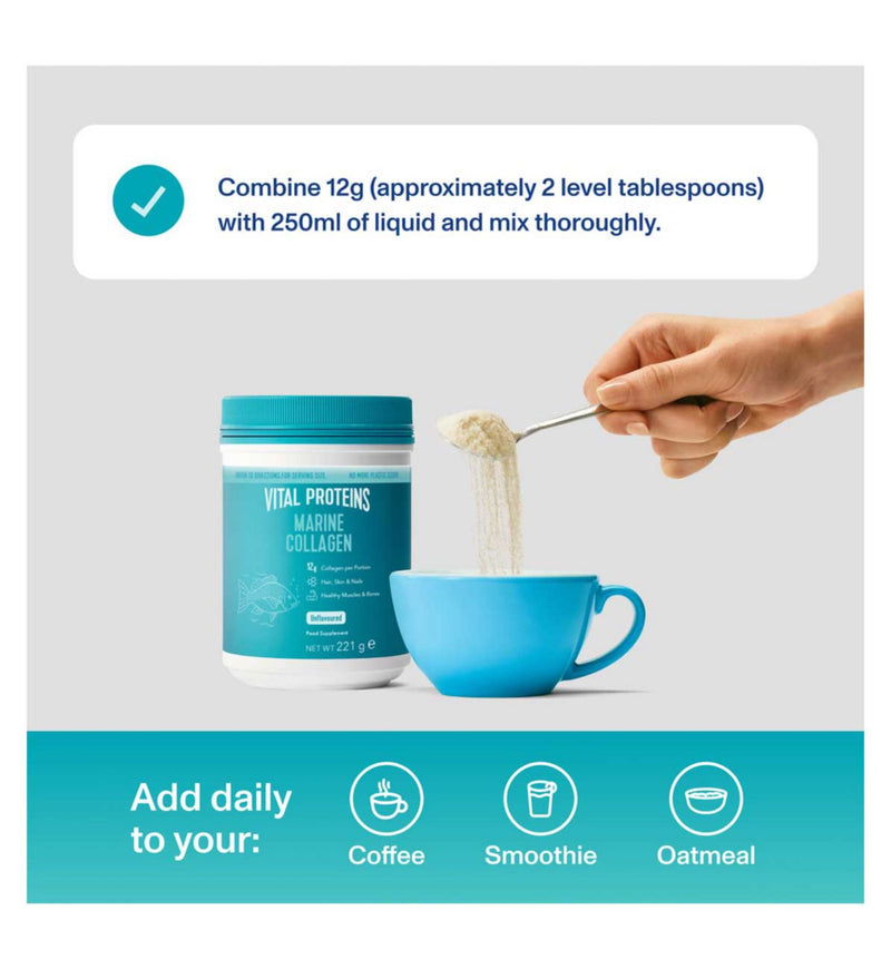 Vital Proteins marine collagen powder unflavoured 221g, imported from the UK