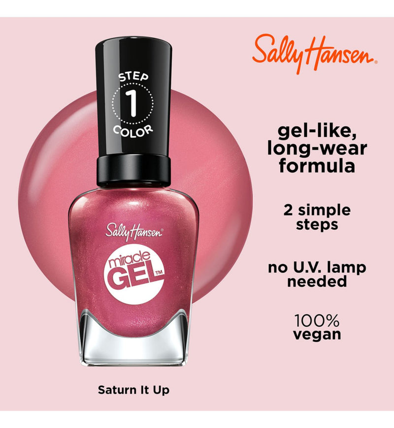 Sally Hansen Miracle Gel nail polish Saturn It Up pink shimmer 14.7ml, UK version