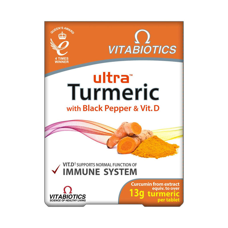 Vitabiotics Ultra Turmeric supplement with black pepper and vitamin D 60 tablets, imported from the UK