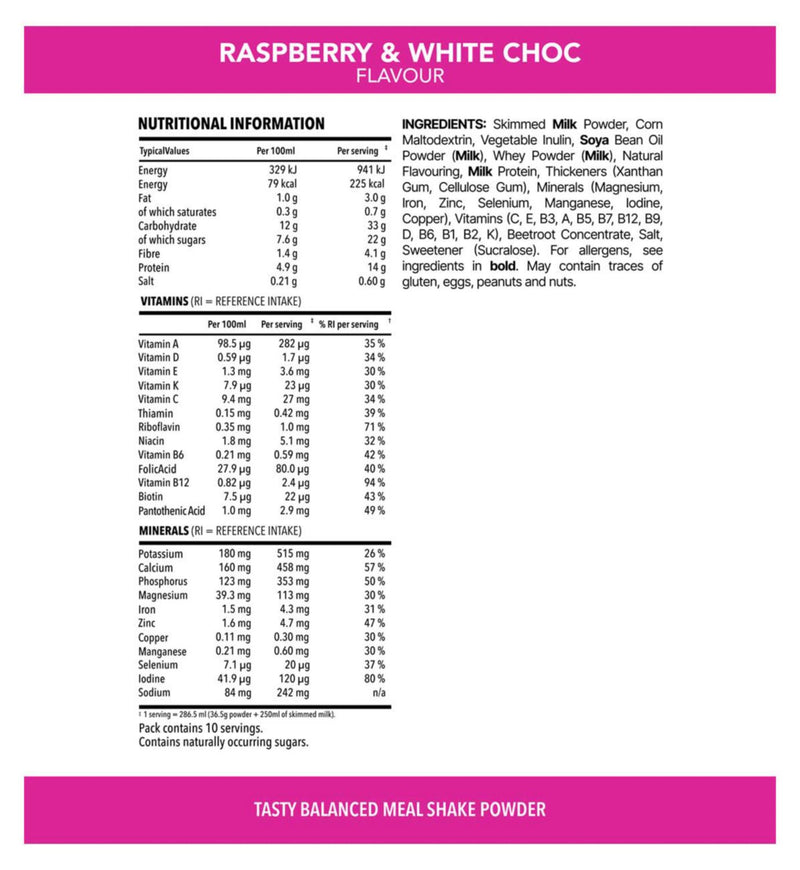 SlimFast raspberry white chocolate meal replacement shake 365g (British brand)