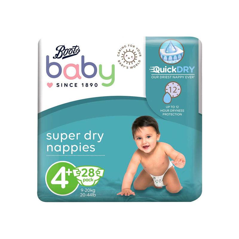 Boots Baby Super Dry Nappies Size 4+ 28 pack - British product