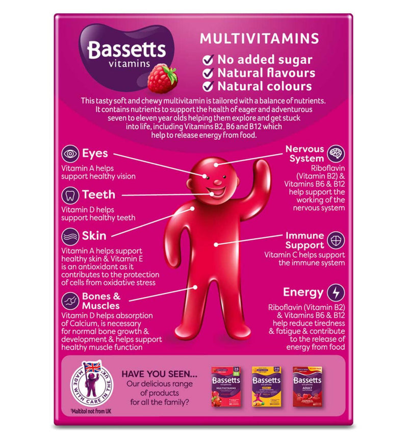 Bassetts Multivitamins Raspberry Flavour Soft Chews 60 Pack - British product