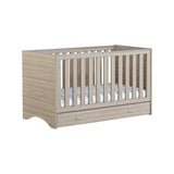 Babymore Veni Cot Bed with Under Drawer Warm Oak Wood Finish - British product