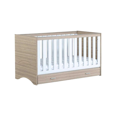 Boots Babymore Veni Cot Bed with Drawer Oak White Nursery Furniture- Buy online at McGrocer