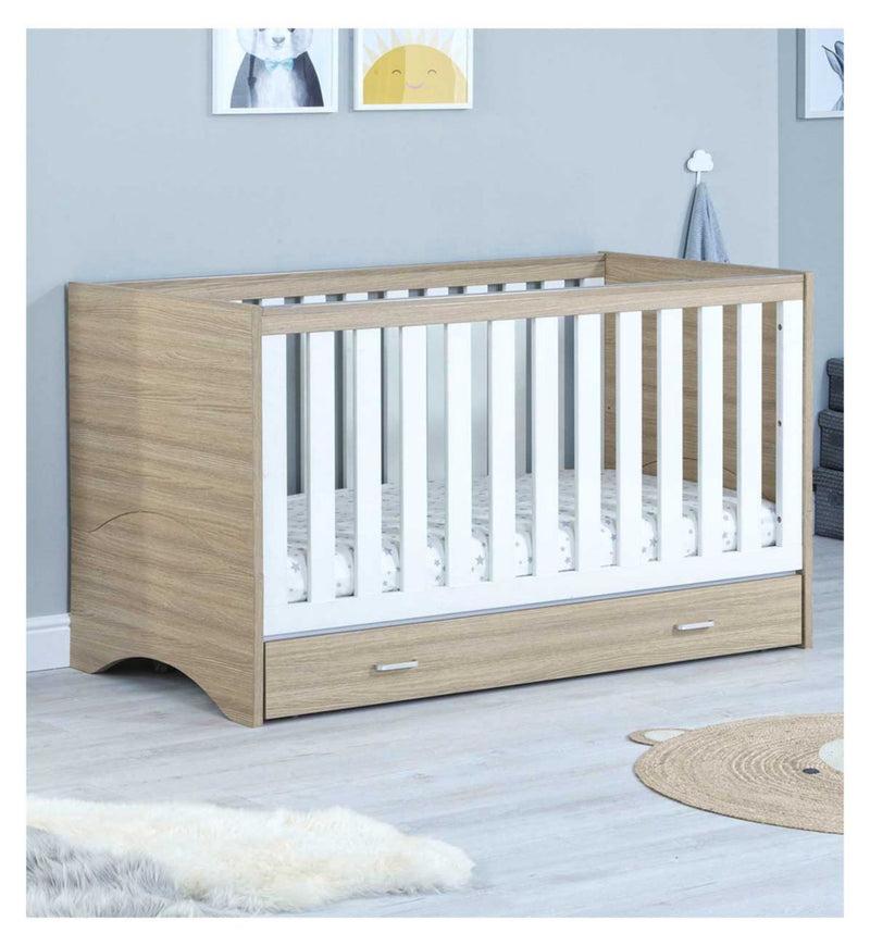 Babymore Veni cot bed oak white nursery furniture - British product