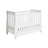 Boots Babymore Eva Sleigh Cot Bed Dropside with Drawer White 137x66x100cm- Buy online at McGrocer